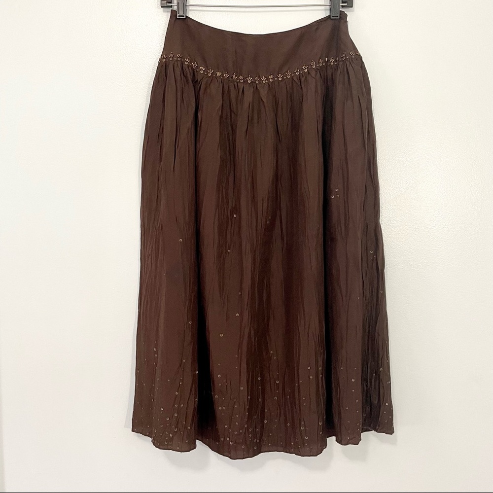 Talbots Brown Boho Silk Long Skirt Sequined